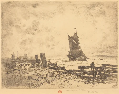 La Petite Marine - Souvenir de Medway (counterproof) by Félix-Hilaire Buhot, print, 1879