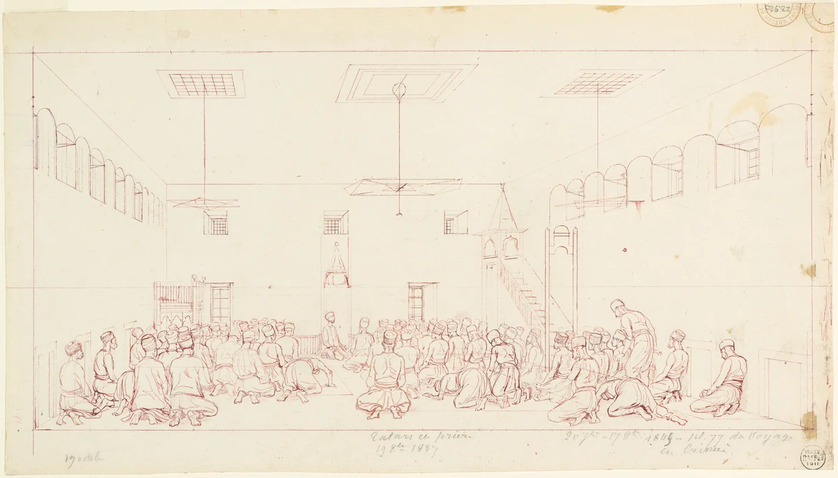 Tartars at Prayer by Auguste Raffet, drawing, 1837