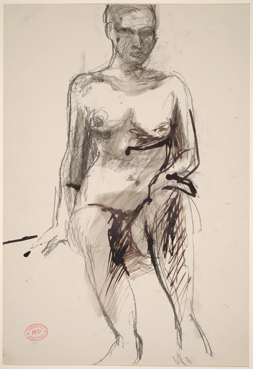 Untitled [seated female nude with hand on left knee] by Richard Diebenkorn, drawing, 1955-1967