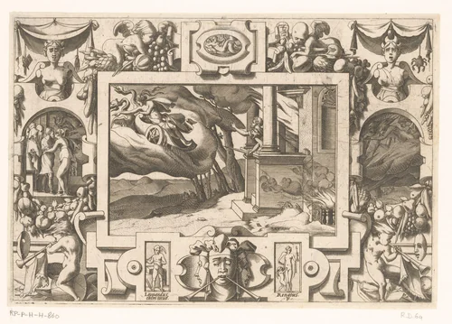 Medea vlucht in een wagen voortgetrokken door draken by Unknown, print, 1563