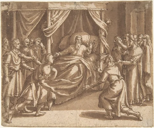 Jacob Blessing his Sons by Adam van Noort, drawing, 1575-1641
