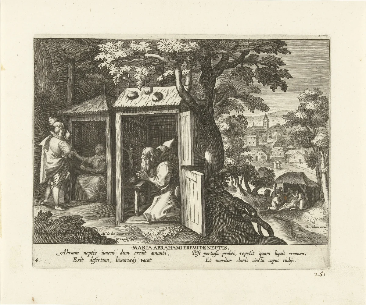 Maria van Edessa en de Heilige Abraham by Unknown, print, 1570-1618