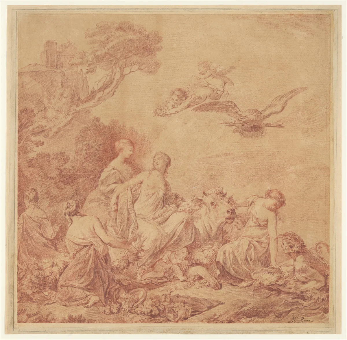 The Rape of Europa by Jean-Baptiste-Marie Pierre, drawing, 1725-1789
