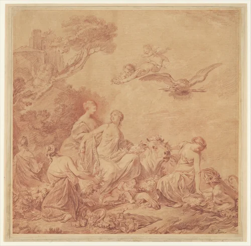 The Rape of Europa by Jean-Baptiste-Marie Pierre, drawing, 1725-1789