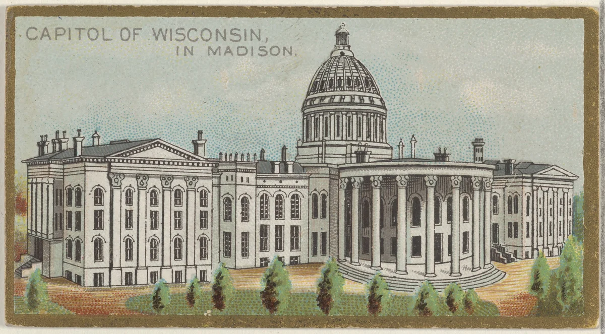 Capitol of Wisconsin in Madison, from the General Government and State Capitol Buildings series (N14) for Allen & Ginter Cigarettes Brands by Allen & Ginter, print, 1889