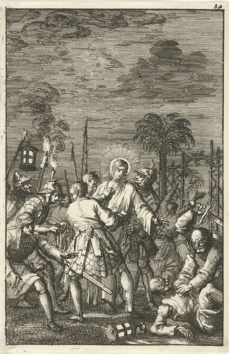 Christus gevangengenomen in de hof van Gethsemane by Jan Luyken, print, 1684