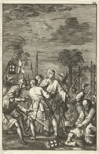 Christus gevangengenomen in de hof van Gethsemane by Jan Luyken, print, 1684