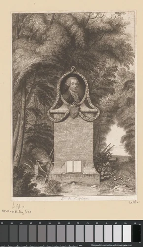 Landschap met het portret van François-Jacques de Chastenet Puységur in een medaillon by Antoine de Marcenay de Ghuy, print, 1734-1811