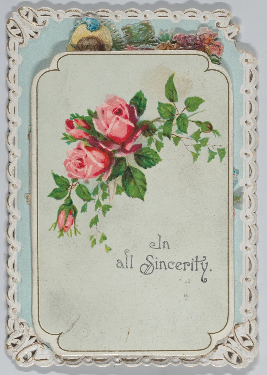 Valentine - Mechanical pull down - Woman on a garden bench with cascade and doves. by anonymous, other, 1870-1880