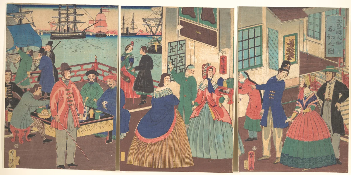 People of the Five Nations Drinking and Eating (Gokakoku jinbutsu dontaku no zu) by Utagawa Yoshitora (歌川芳虎), print, 1861