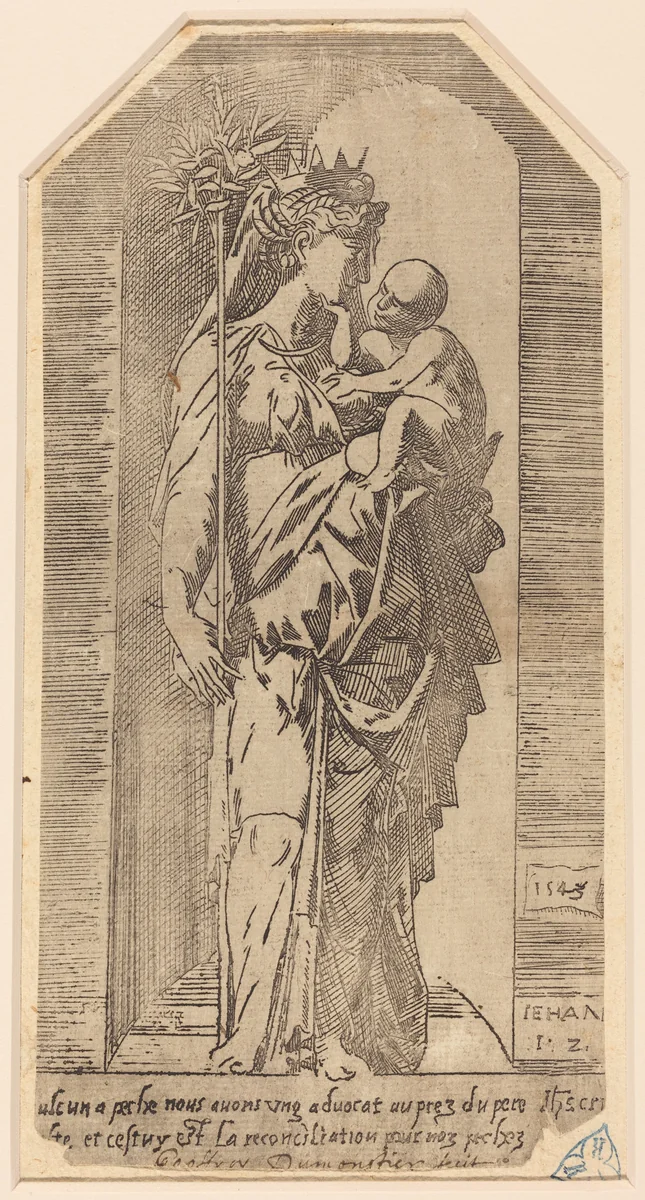 The Crowned Virgin in a Niche by Geoffroy Dumoûtier, print, 1543