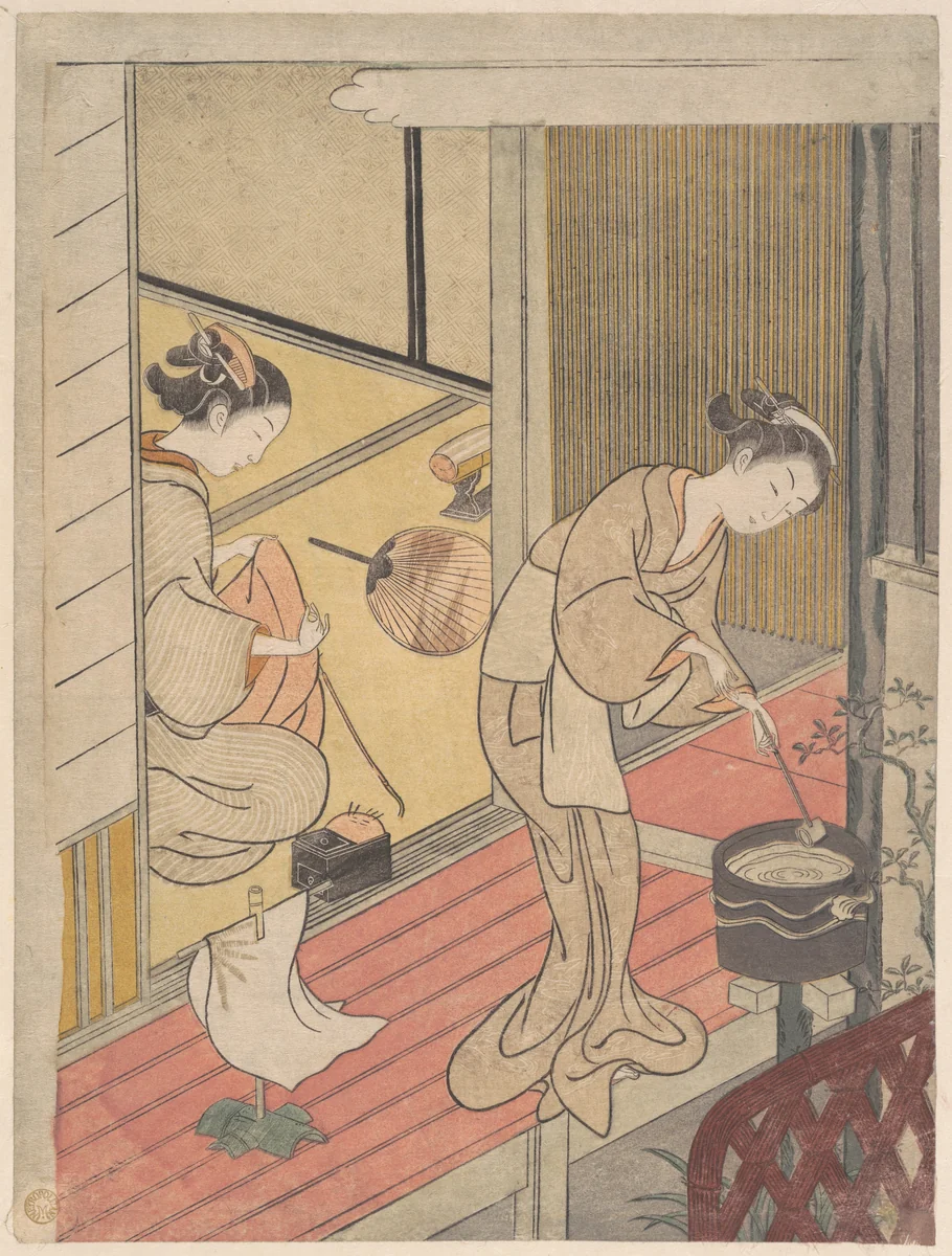 The Returning Sails of the Towel Rack by Suzuki Harunobu (鈴木春信), print, 1756-1776