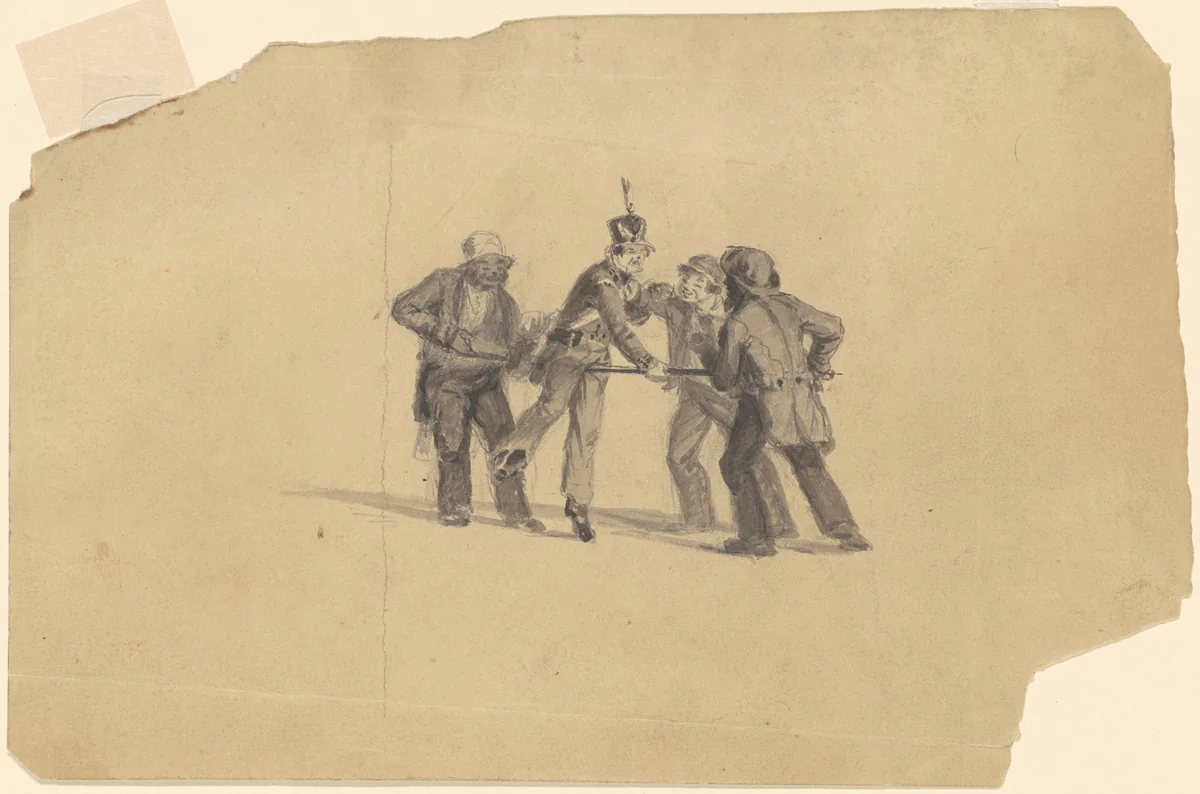 Study for "Militia Training" [recto] by James Goodwyn Clonney, drawing, 1836-1846