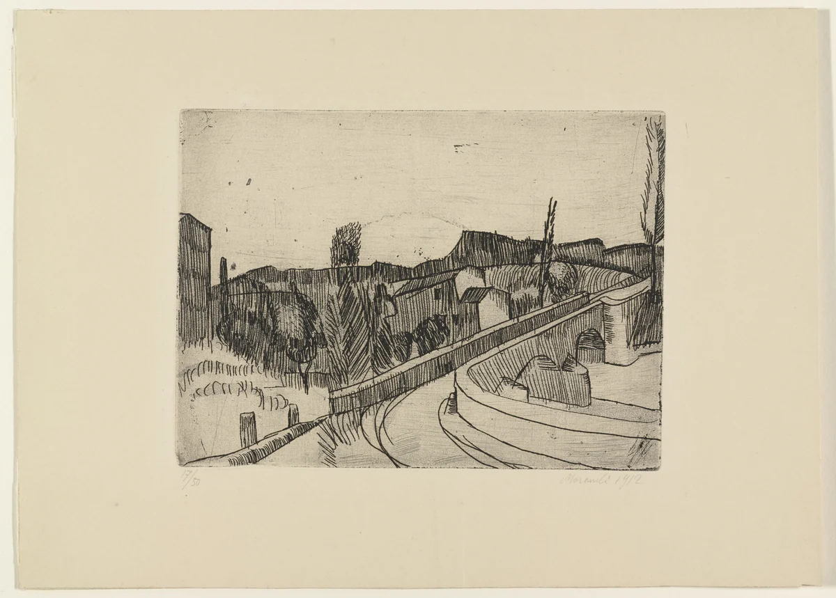 Bridge over the Savena, Bologna by Giorgio Morandi, print, 1912