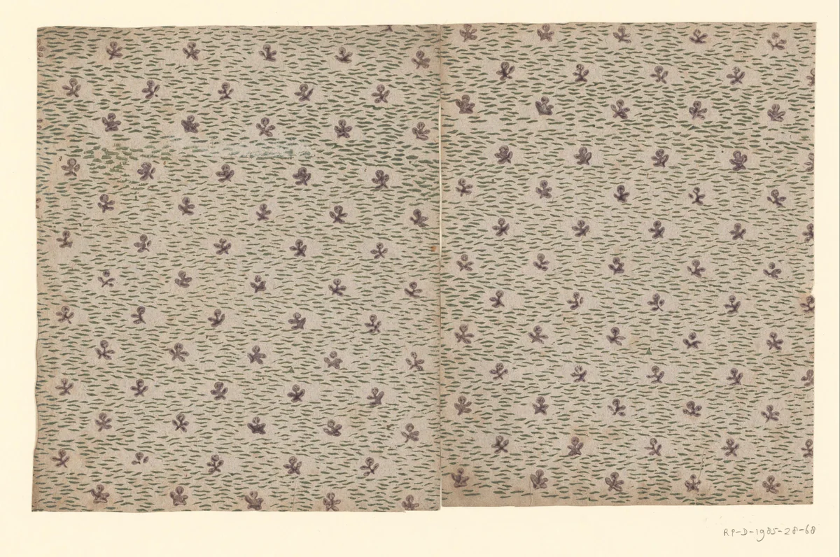 Twee bladen met strooipatroon van bloemmotief met fond van golvende lijntjes by anonymous, other, 1750-1900