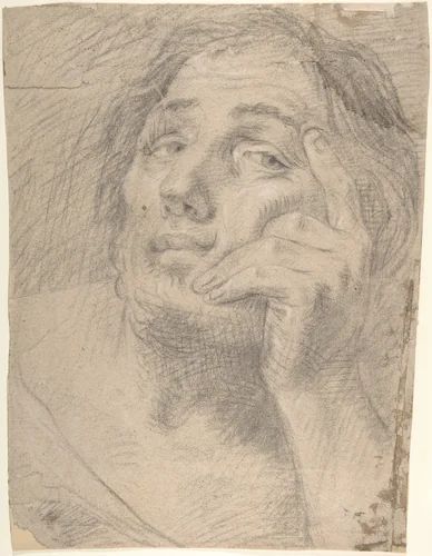 Portrait of a Young Man Leaning on his Hand by Hans Troschel, drawing, 1615-1625