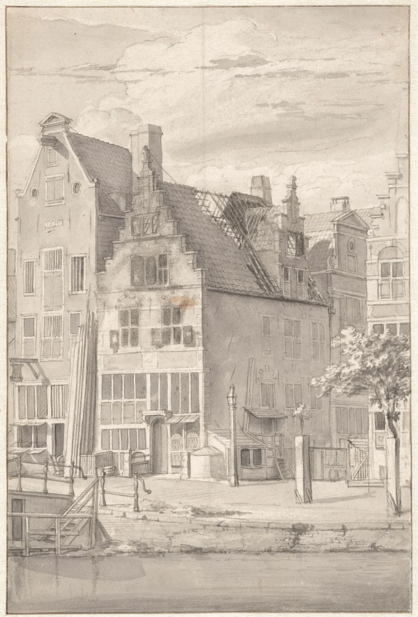 Uitgebrand huis by Jan van der Heyden, drawing, 1685-1690
