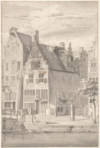 Uitgebrand huis by Jan van der Heyden, drawing, 1685-1690