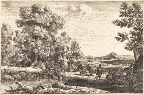Rebecca and Eliezer (Le pont de bois) by Claude Lorrain, print, 1638-1641