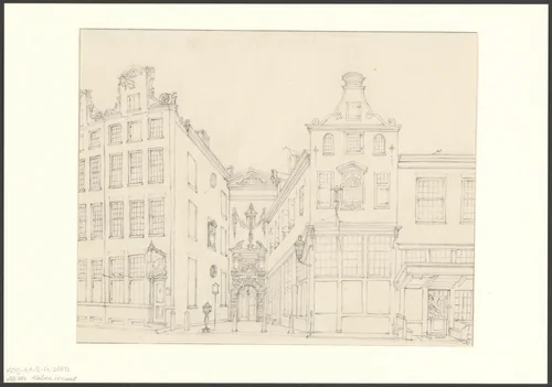 Gezicht op de ingang van het Burgerweeshuis by anonymous, drawing, 1850-1950