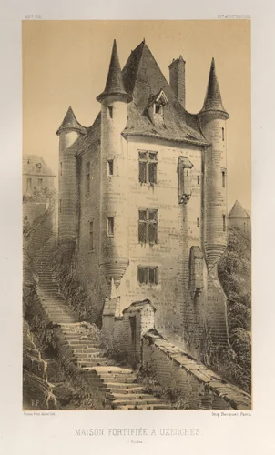 Architecture Pittoresque ou Monuments des XVeme. Et XVIeme. Siecles: Chateaux de France des XV et XVI Siecles: Pl. 60, Maison Fortifiée À Uzerches (Corrère) by Victor Petit, print, 1860