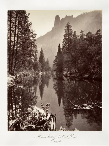 Mirror View of Sentinel Rock, Yosemite by Carleton E. Watkins, photograph, 1870-1874