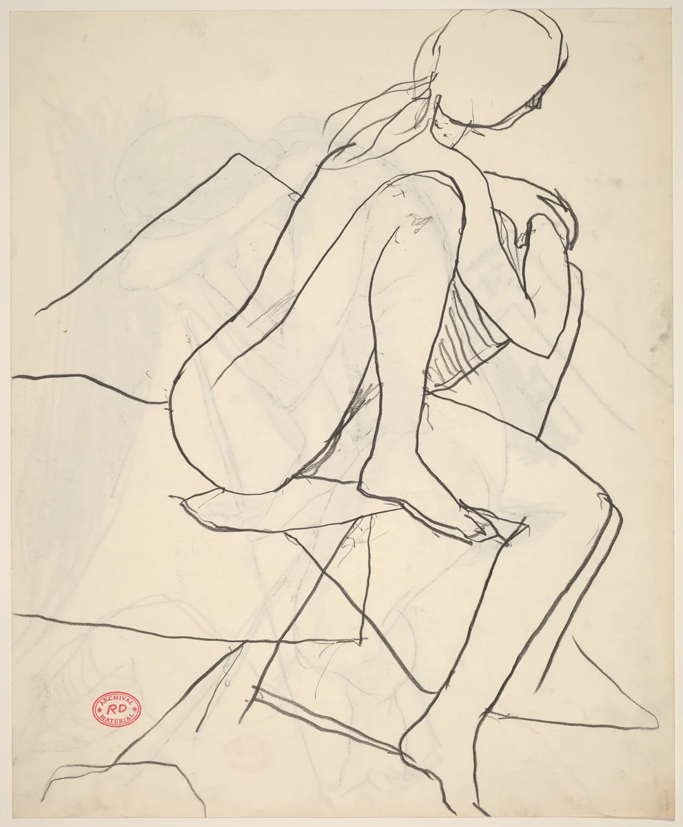 Untitled [seated female nude turning aside] by Richard Diebenkorn, drawing, 1955-1967