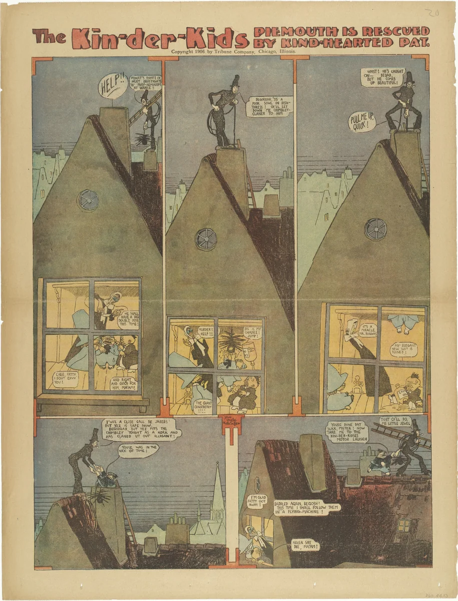 The Kin-der-Kids: Piemouth is Rescued by Kind-Hearted Pat from The Chicago Sunday Tribune by Lyonel Feininger, print, 1906