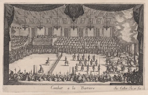 Le Combat (The Combat), from Le Combat a la Barrière in the Palace at Nancy by Henri Humbert, printed by Sebastien Phillipe by Jacques Callot, print, 1627