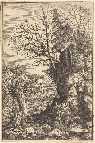 Landscape with a Willow by Hanns Lautensack, print, 1553