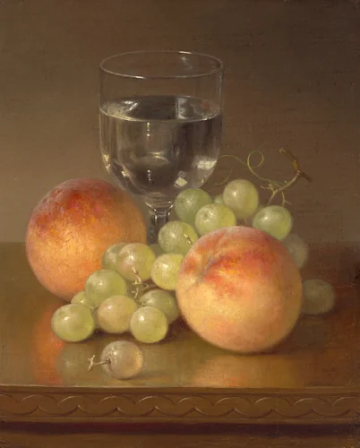 Still Life, Wineglass, Two Peaches by Robert Spear Dunning, painting, 1829-1905