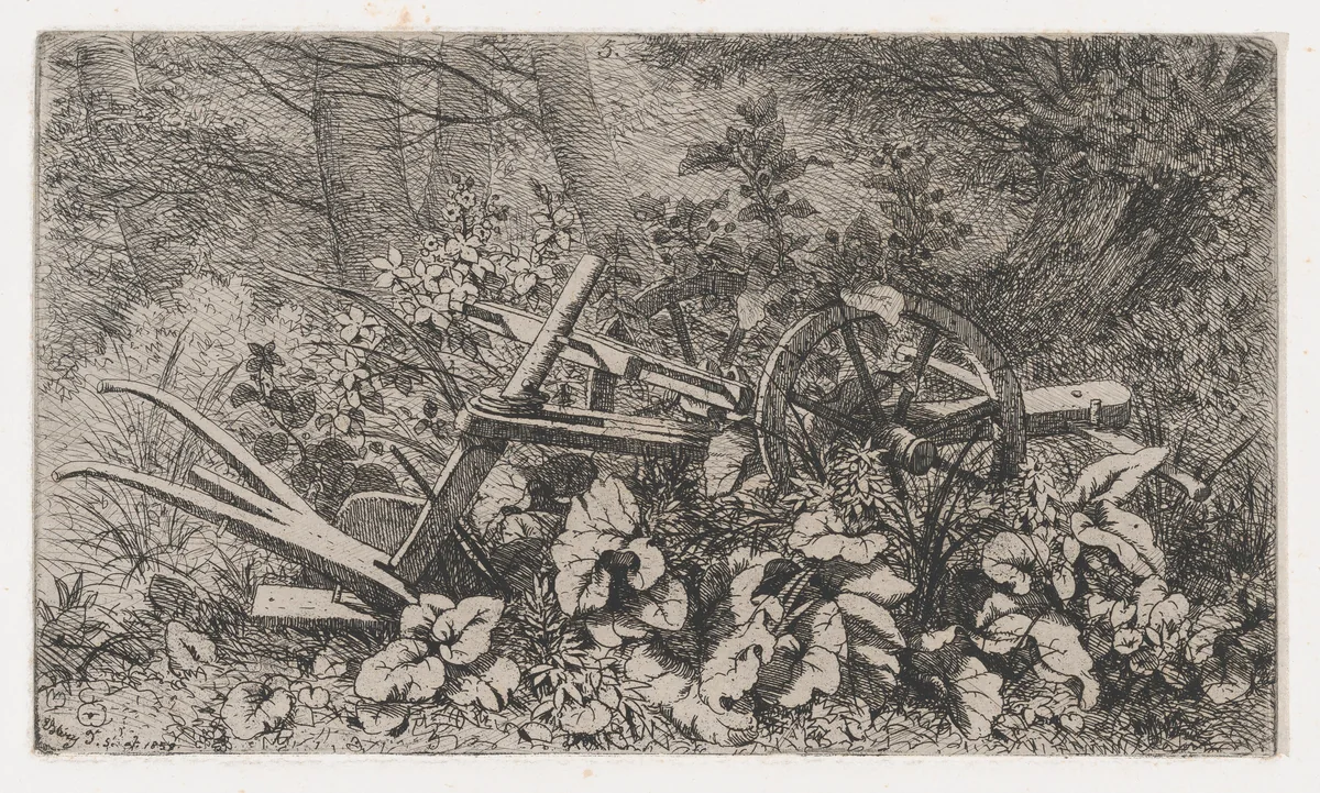 The Plow with Burdock Plants by Eugène Bléry, print, 1858