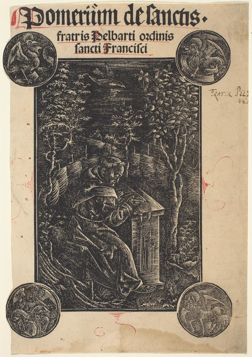 Franciscan, Pelbartus of Temesvar, in a Garden by German 15th Century, print, 1500