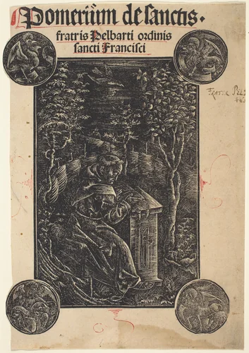 Franciscan, Pelbartus of Temesvar, in a Garden by German 15th Century, print, 1500