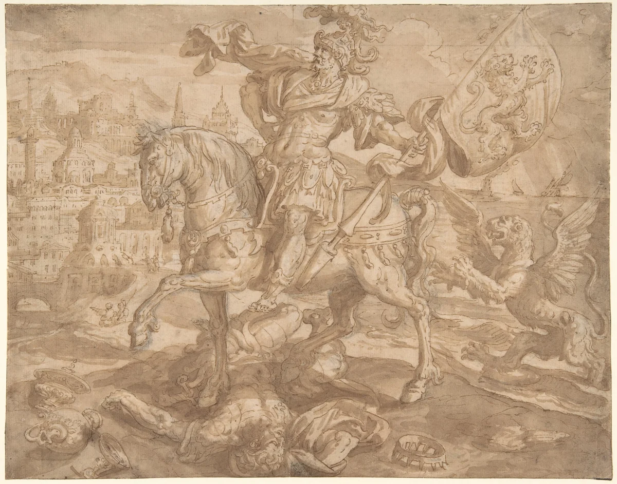 Emperor Ninus by Maerten de Vos, drawing, 1550-1603
