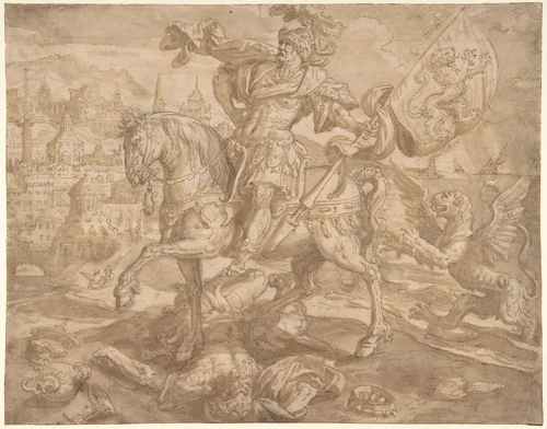 Emperor Ninus by Maerten de Vos, drawing, 1550-1603