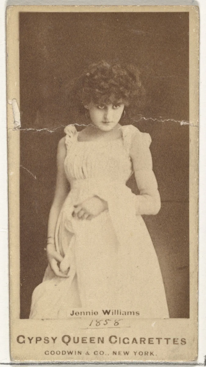Jennie Williams, from the Actors and Actresses series (N171) for Gypsy Queen Cigarettes by Goodwin & Company, photograph, 1886-1890