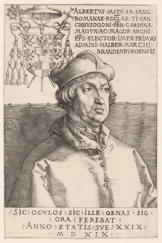 Portret van kardinaal Albert van Brandenburg op 29-jarige leeftijd by Unknown, print, 1519