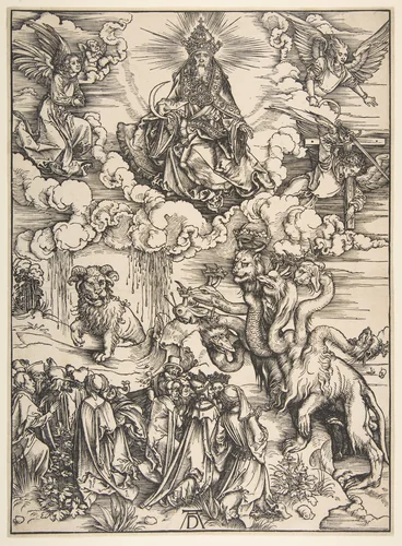 The Beast with the Seven Heads and the Beast with Lamb's Horns by Albrecht Dürer, print, 1511