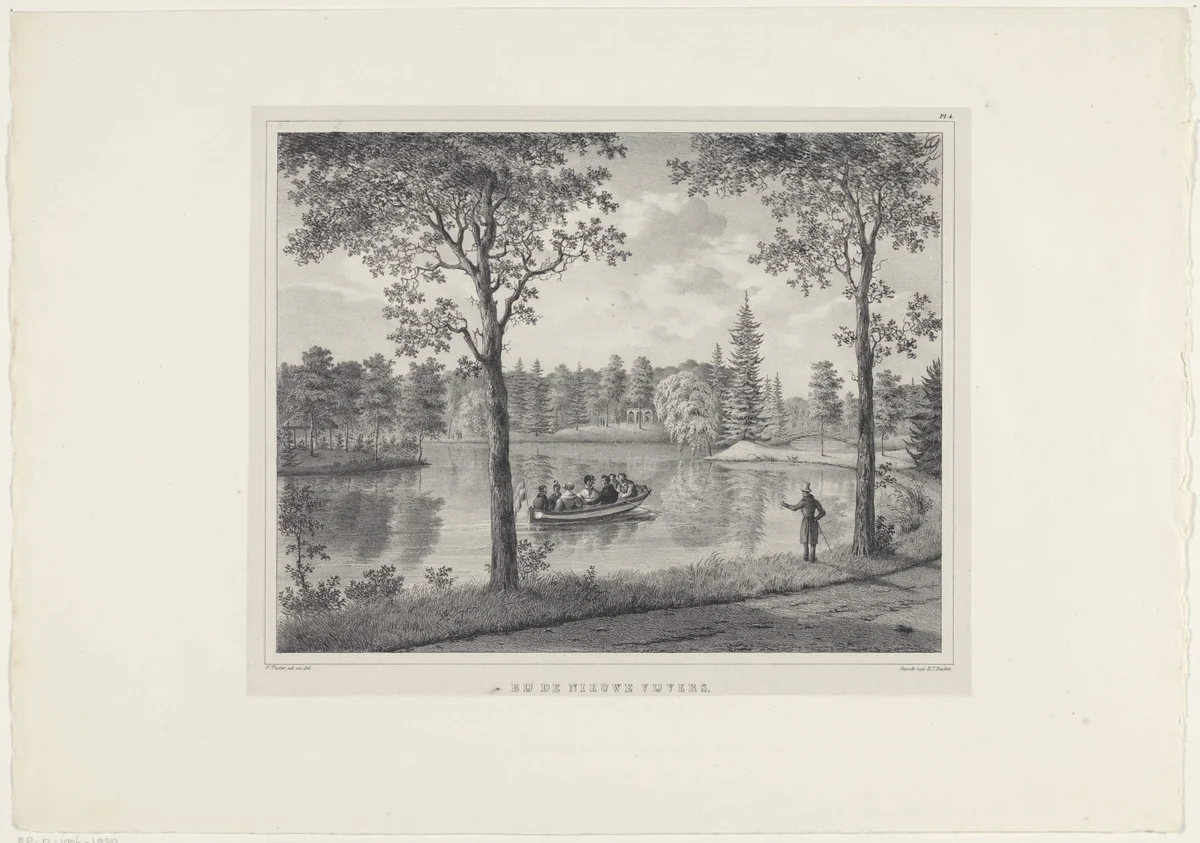 Roeiboot op vijver bij Paleis Het Loo by anonymous, print, 1822-1845