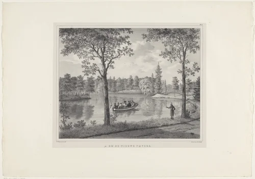 Roeiboot op vijver bij Paleis Het Loo by anonymous, print, 1822-1845