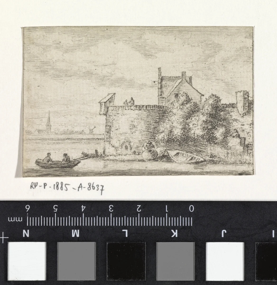 Riviergezicht met een stadswal by Hendrik Spilman, print, 1742-1784