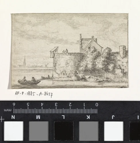 Riviergezicht met een stadswal by Hendrik Spilman, print, 1742-1784