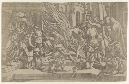 Burning of a corpse by Antonio Fantuzzi, print, 1540-1545