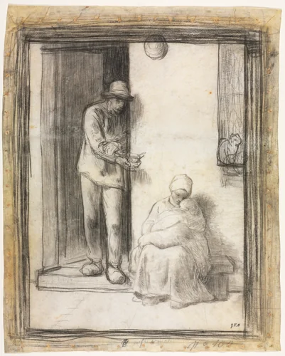 The Sick Child by Jean-François Millet, drawing, 1858