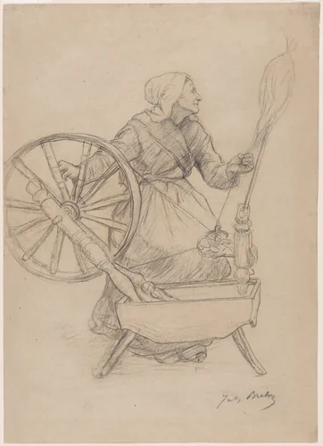 Woman at the Spinning Wheel by Jules Breton, drawing, 1884