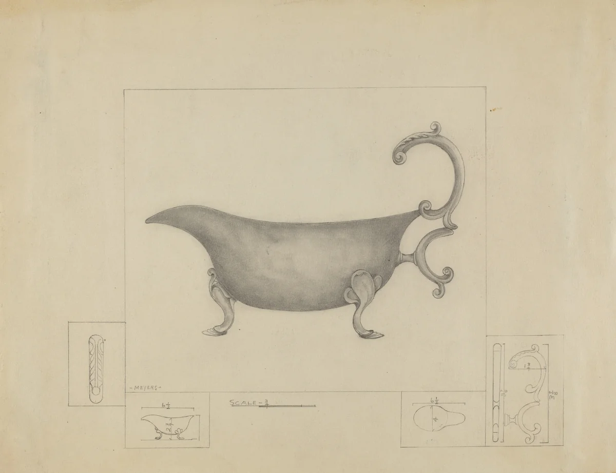 Silver Sauce Boat by Henry Meyers, index of american design, 1935-1942