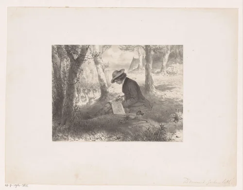 Tekenaar in een landschap by Johannes Christiaan d'Arnaud Gerkens, print, 1833-1892