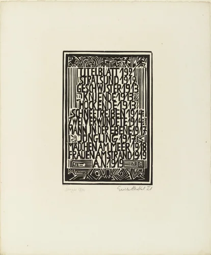Table of contents from the portfolio (Inhaltsverzeichnis aus der Mappe) Eleven Woodcuts, 1912-1919 (Elf Holzschnitte, 1912-1919) by Erich Heckel, print, 1921