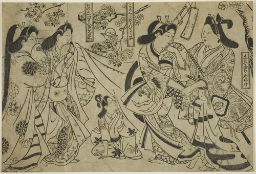 Flirtation under the Cherry Tree by Sugimura Jihei, print, 1679-1703